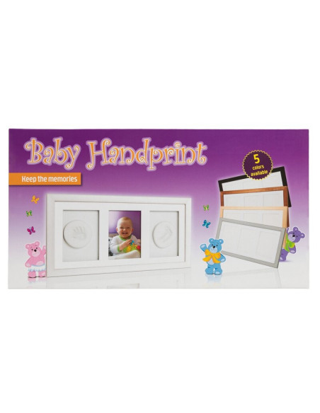 BN-BH_DMF_White,Baby HandPrint - Kit mulaj cu dubla amprenta, Double Memory Frame, Cu rama foto 10x15 cm, Non-toxic, Conform cu 