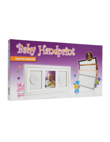 BN-BH_DMF_White,Baby HandPrint - Kit mulaj cu dubla amprenta, Double Memory Frame, Cu rama foto 10x15 cm, Non-toxic, Conform cu 