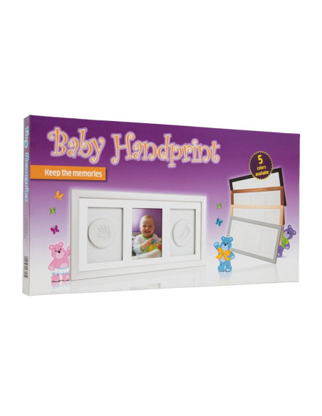 BN-BH_DMF_White,Baby HandPrint - Kit mulaj cu dubla amprenta, Double Memory Frame, Cu rama foto 10x15 cm, Non-toxic, Conform cu 