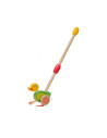 BN-80045,Joueco - Jucarie din lemn Ratusca, De impins, Cu tija, 12 luni+, Multicolor
