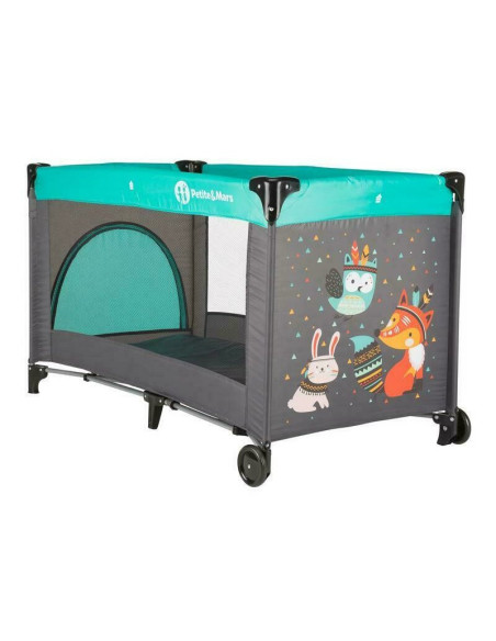 BN-921461,Petite&Mars - Patut pliant cu un nivel, Cu intrare laterala cu fermoar, 2 roti, 120x60 cm, Conform cu standardele euro