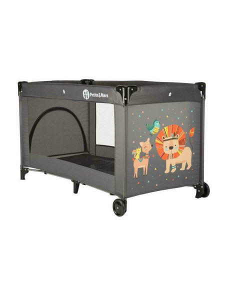 BN-921902,Petite&Mars - Patut pliant cu un nivel, Cu intrare laterala cu fermoar, 2 roti, 120x60 cm, Conform cu standardele euro