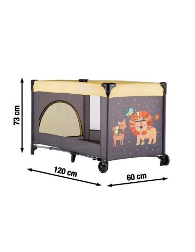 BN-921460,Petite&Mars - Patut pliant cu un nivel, Cu intrare laterala cu fermoar, 2 roti, 120x60 cm, Conform cu standardele euro