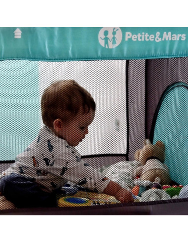 BN-921460,Petite&Mars - Patut pliant cu un nivel, Cu intrare laterala cu fermoar, 2 roti, 120x60 cm, Conform cu standardele euro