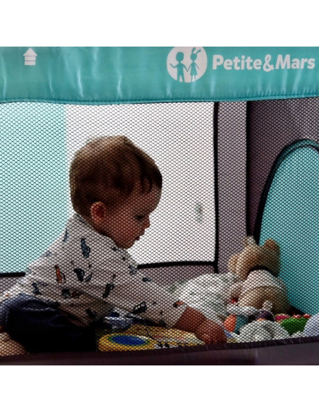 BN-921460,Petite&Mars - Patut pliant cu un nivel, Cu intrare laterala cu fermoar, 2 roti, 120x60 cm, Conform cu standardele euro
