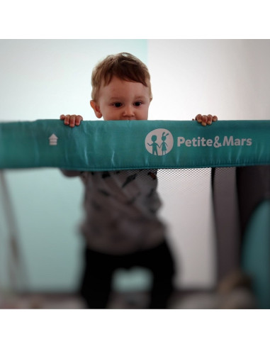 BN-921460,Petite&Mars - Patut pliant cu un nivel, Cu intrare laterala cu fermoar, 2 roti, 120x60 cm, Conform cu standardele euro