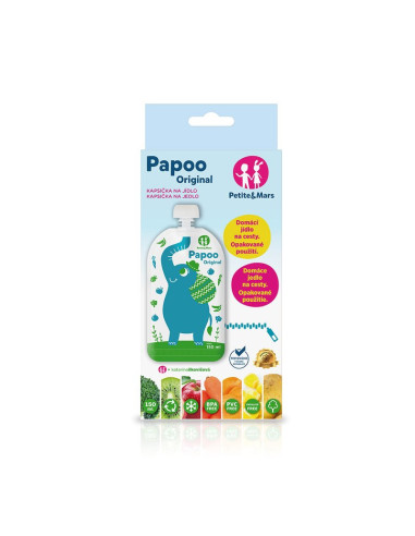 BN-901807,Petite&Mars - Set 6 pungi reutilizabile pentru hranire cu elefantei, Inchidere ermetica, 20x10 cm, 150 ml, Papoo Albas