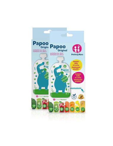 BN-901807,Petite&Mars - Set 6 pungi reutilizabile pentru hranire cu elefantei, Inchidere ermetica, 20x10 cm, 150 ml, Papoo Albas