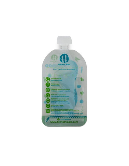 BN-901807,Petite&Mars - Set 6 pungi reutilizabile pentru hranire cu elefantei, Inchidere ermetica, 20x10 cm, 150 ml, Papoo Albas