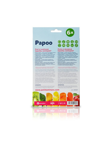 BN-901807,Petite&Mars - Set 6 pungi reutilizabile pentru hranire cu elefantei, Inchidere ermetica, 20x10 cm, 150 ml, Papoo Albas