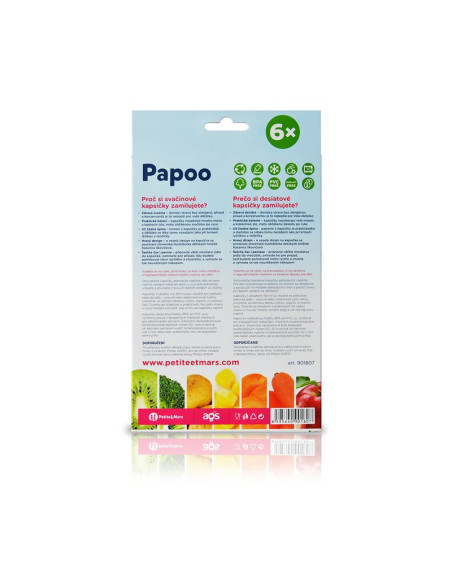 BN-901807,Petite&Mars - Set 6 pungi reutilizabile pentru hranire cu elefantei, Inchidere ermetica, 20x10 cm, 150 ml, Papoo Albas