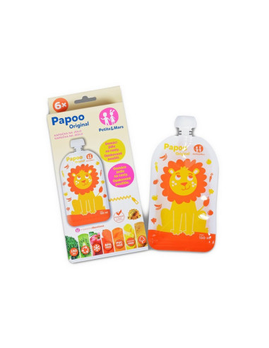 BN-901808,Petite&Mars - Set 6 pungi reutilizabile pentru hranire cu leuti, Inchidere ermetica, 20x10 cm, 150 ml, Papoo Portocali BN-901808,Petite&Mars - Set 6 pungi reutilizabile pentru hranire cu leuti, Inchidere ermetica, 20x10 cm, 150 ml, Papoo Portocali