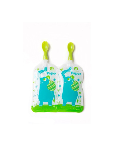 BN-910908,Petite&Mars - Set 2 lingurite cu infiletare pentru pungile Papoo, Verde