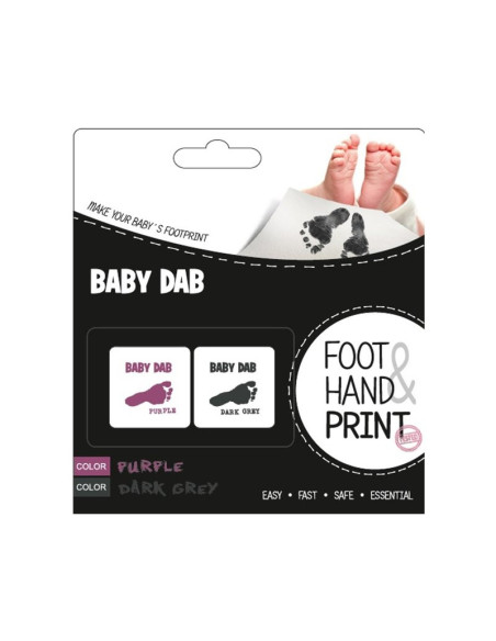 BN-90095,Petite&Mars - Set amprente mulaj cu cerneala pentru 20 de amprente manuta sau piciorus, Non-toxic, Baby Dab, Violet/Gri
