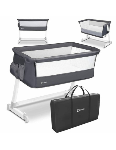 BN-LO-THEO_Dark_Grey,Lionelo - Patut co-sleeper Theo 2 in 1, Cu setare unghiulara, Reglabil in 5 pozitii pe inaltime, Conform cu