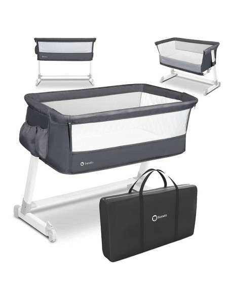 BN-LO-THEO_Dark_Grey,Lionelo - Patut co-sleeper Theo 2 in 1, Cu setare unghiulara, Reglabil in 5 pozitii pe inaltime, Conform cu