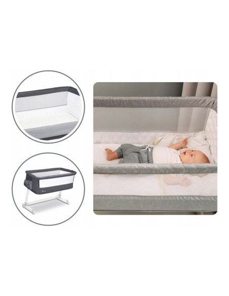 BN-LO-THEO_Dark_Grey,Lionelo - Patut co-sleeper Theo 2 in 1, Cu setare unghiulara, Reglabil in 5 pozitii pe inaltime, Conform cu