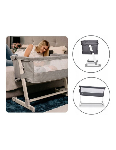 BN-LO-THEO_Dark_Grey,Lionelo - Patut co-sleeper Theo 2 in 1, Cu setare unghiulara, Reglabil in 5 pozitii pe inaltime, Conform cu