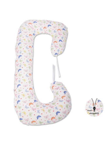 BN-BN174,BabyNeeds - Perna 3 in 1 pentru gravide si bebelusi Soft Plus, Cu husa detasabila din bumbac, Fluturasi, Multicolor