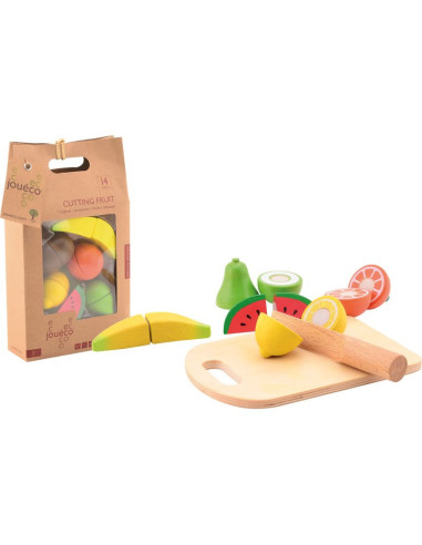 BN-80072,Joueco - Set fructe feliate cu inchidere arici velcro, Din lemn lemn certificat FSC, 12 luni+, 14 piese, Multicolor