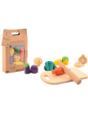 BN-80073,Joueco - Set Legume feliate cu inchidere arici velcro, Din lemn certificat FSC, 12 luni+, 14 piese, Multicolor