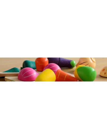 BN-80073,Joueco - Set Legume feliate cu inchidere arici velcro, Din lemn certificat FSC, 12 luni+, 14 piese, Multicolor