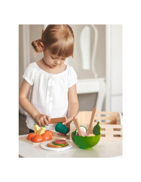 BN-80073,Joueco - Set Legume feliate cu inchidere arici velcro, Din lemn certificat FSC, 12 luni+, 14 piese, Multicolor