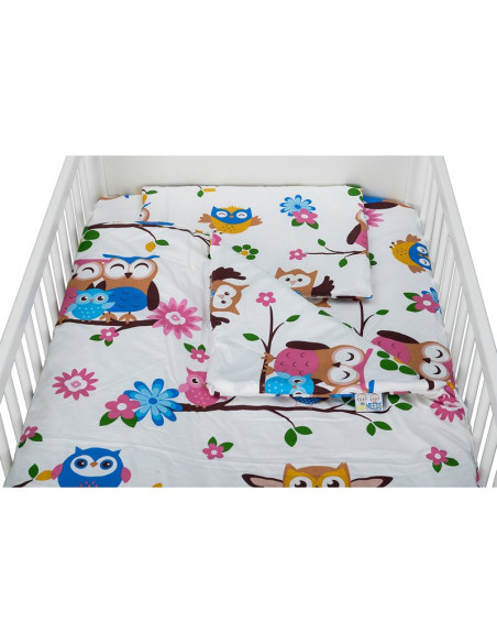 BN-BN182,BabyNeeds - Lenjerie patut 3 piese, Cu pernuta, Plapumioara, Cearceaf, Din bumbac, Pentru patut 140x70 cm, Bufnitele ve