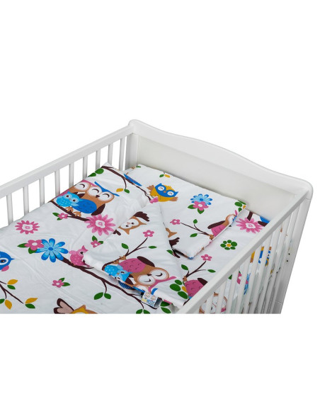 BN-BN182,BabyNeeds - Lenjerie patut 3 piese, Cu pernuta, Plapumioara, Cearceaf, Din bumbac, Pentru patut 140x70 cm, Bufnitele ve