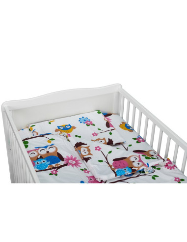 BN-BN182,BabyNeeds - Lenjerie patut 3 piese, Cu pernuta, Plapumioara, Cearceaf, Din bumbac, Pentru patut 140x70 cm, Bufnitele ve