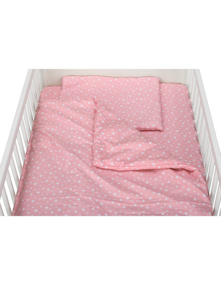 BN-BN183,BabyNeeds - Lenjerie patut 3 piese, Cu pernuta, Plapumioara, Cearceaf, Din bumbac, Pentru patut 140x70 cm, Roz cu stelu