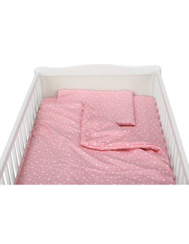 BN-BN183,BabyNeeds - Lenjerie patut 3 piese, Cu pernuta, Plapumioara, Cearceaf, Din bumbac, Pentru patut 140x70 cm, Roz cu stelu