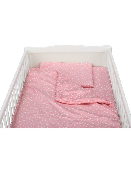 BN-BN183,BabyNeeds - Lenjerie patut 3 piese, Cu pernuta, Plapumioara, Cearceaf, Din bumbac, Pentru patut 140x70 cm, Roz cu stelu