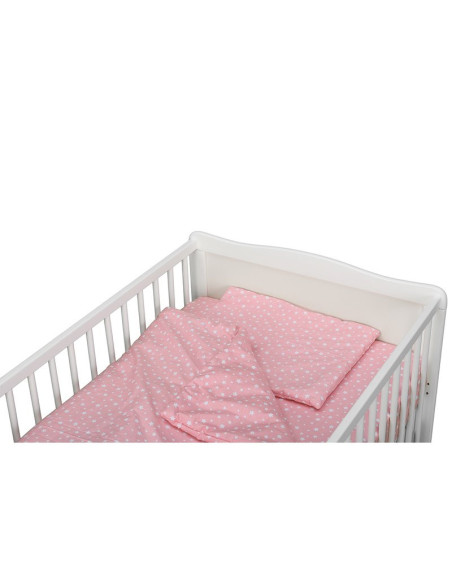 BN-BN183,BabyNeeds - Lenjerie patut 3 piese, Cu pernuta, Plapumioara, Cearceaf, Din bumbac, Pentru patut 140x70 cm, Roz cu stelu