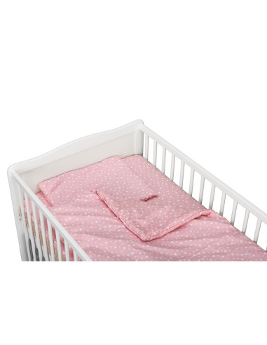 BN-BN183,BabyNeeds - Lenjerie patut 3 piese, Cu pernuta, Plapumioara, Cearceaf, Din bumbac, Pentru patut 140x70 cm, Roz cu stelu