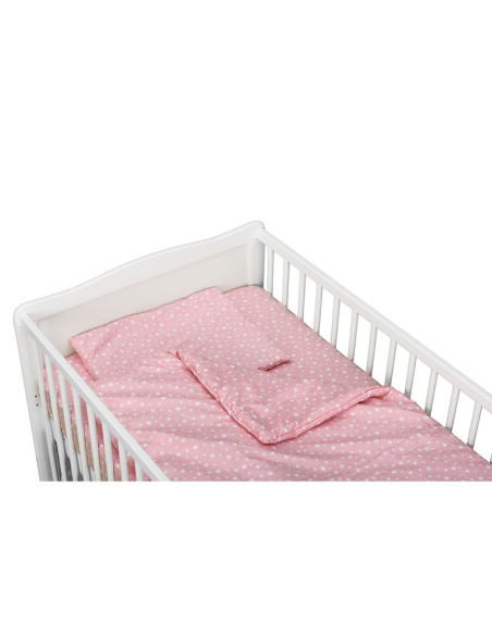 BN-BN183,BabyNeeds - Lenjerie patut 3 piese, Cu pernuta, Plapumioara, Cearceaf, Din bumbac, Pentru patut 140x70 cm, Roz cu stelu