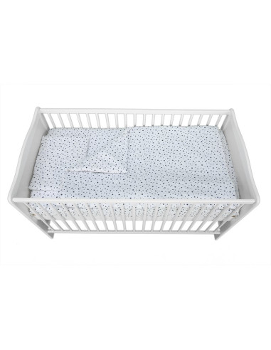 BN-BN184,Babyneeds - Lenjerie patut 3 piese, Cu pernuta, Plapumioara, Cearceaf, Din bumbac, Pentru patut 140x70 cm, Alb cu stelu