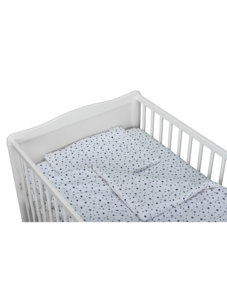 BN-BN184,Babyneeds - Lenjerie patut 3 piese, Cu pernuta, Plapumioara, Cearceaf, Din bumbac, Pentru patut 140x70 cm, Alb cu stelu