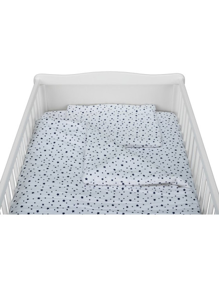 BN-BN184,Babyneeds - Lenjerie patut 3 piese, Cu pernuta, Plapumioara, Cearceaf, Din bumbac, Pentru patut 140x70 cm, Alb cu stelu