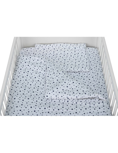 BN-BN184,Babyneeds - Lenjerie patut 3 piese, Cu pernuta, Plapumioara, Cearceaf, Din bumbac, Pentru patut 140x70 cm, Alb cu stelu