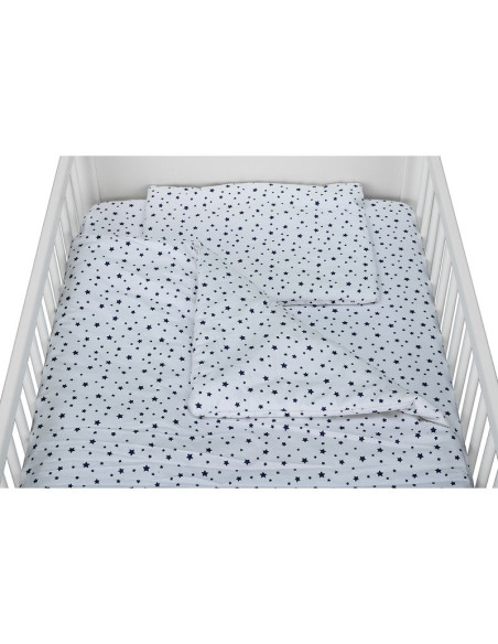 BN-BN184,Babyneeds - Lenjerie patut 3 piese, Cu pernuta, Plapumioara, Cearceaf, Din bumbac, Pentru patut 140x70 cm, Alb cu stelu