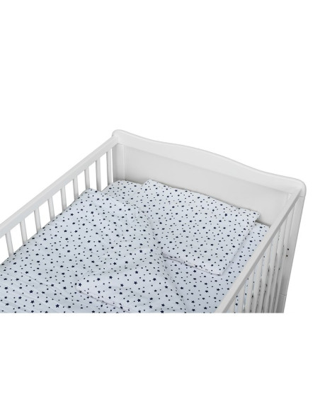 BN-BN184,Babyneeds - Lenjerie patut 3 piese, Cu pernuta, Plapumioara, Cearceaf, Din bumbac, Pentru patut 140x70 cm, Alb cu stelu