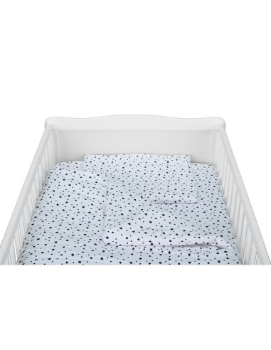 BN-BN184,Babyneeds - Lenjerie patut 3 piese, Cu pernuta, Plapumioara, Cearceaf, Din bumbac, Pentru patut 140x70 cm, Alb cu stelu