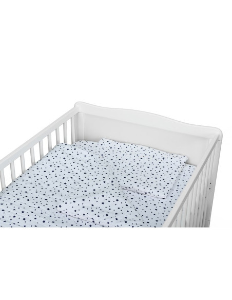 BN-BN184,Babyneeds - Lenjerie patut 3 piese, Cu pernuta, Plapumioara, Cearceaf, Din bumbac, Pentru patut 140x70 cm, Alb cu stelu