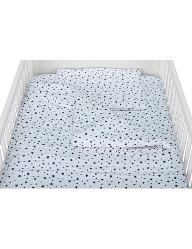 BN-BN184,Babyneeds - Lenjerie patut 3 piese, Cu pernuta, Plapumioara, Cearceaf, Din bumbac, Pentru patut 140x70 cm, Alb cu stelu