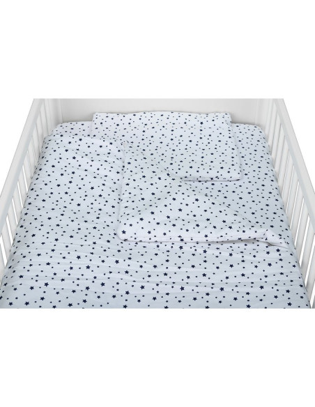 BN-BN184,Babyneeds - Lenjerie patut 3 piese, Cu pernuta, Plapumioara, Cearceaf, Din bumbac, Pentru patut 140x70 cm, Alb cu stelu