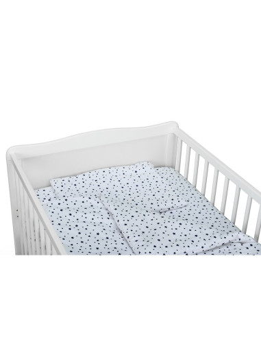 BN-BN184,Babyneeds - Lenjerie patut 3 piese, Cu pernuta, Plapumioara, Cearceaf, Din bumbac, Pentru patut 140x70 cm, Alb cu stelu