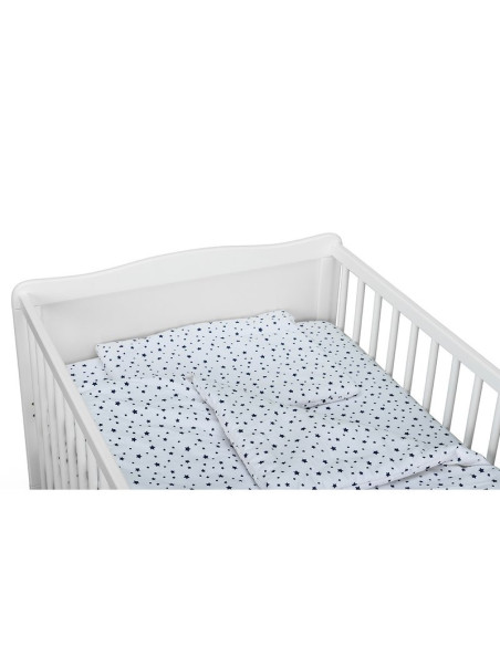 BN-BN184,Babyneeds - Lenjerie patut 3 piese, Cu pernuta, Plapumioara, Cearceaf, Din bumbac, Pentru patut 140x70 cm, Alb cu stelu