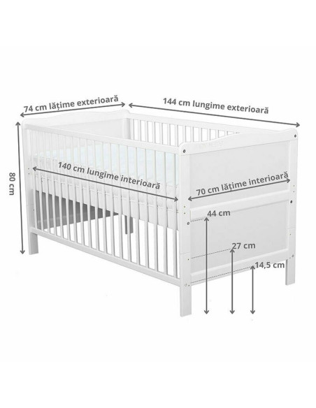 BN-BONAD01AL,BabyNeeds - Patut din lemn Nadia transformabil pentru bebe si junior, 140x70 cm, Din lemn de pin si mdf, Stabil si 