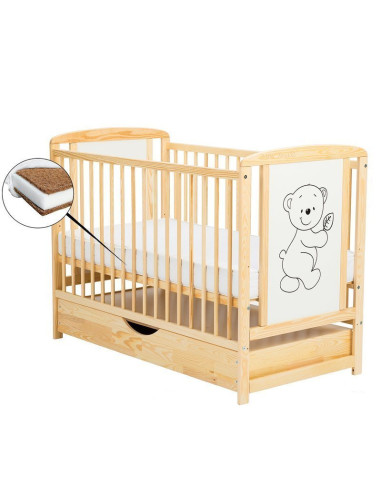 BN-BOTIM8CM02NT,BabyNeeds - Patut din lemn Timmi 120x60 cm, Cu sertar cu capac, Din lemn de pin si mdf, Stabil si rezistent, Ina